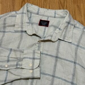 Untuckit Men's XXL Masaccio WR Linen Cream Navy Plaid Long Sleeve Button Shirt